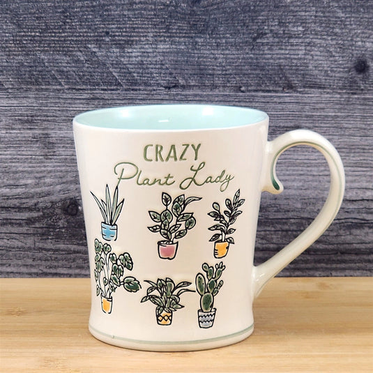 Floral Crazy Plant Lady Coffee Mug Embossed Tea Cup Ceramic Blue Sky 17oz