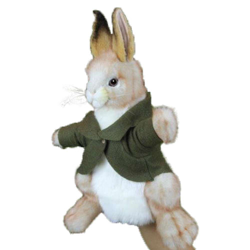 Bunny with Green Coat Hand Puppet Hansa True to Life Look Plush Learning Toys