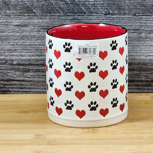 Dog Mom Coffee Mug Ceramic Tea Cup Red Embossed Paws and Hearts by Blue Sky 21oz