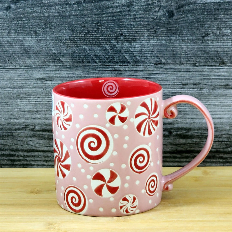 Load image into Gallery viewer, Pink Peppermint Candy Christmas Holiday Coffee Mug Ceramic Cup Red 21oz Blue Sky
