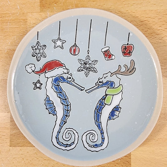 Tide of Festive Delights Set of 4 Appy Plate Seahorse Ceramic 8.5" Blue Sky