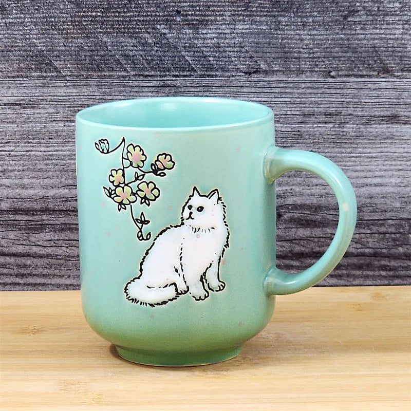 Load image into Gallery viewer, Whimsical Cat Lover Coffee Mug Floral Embossed Ceramic Tea Cup Blue Sky 17oz

