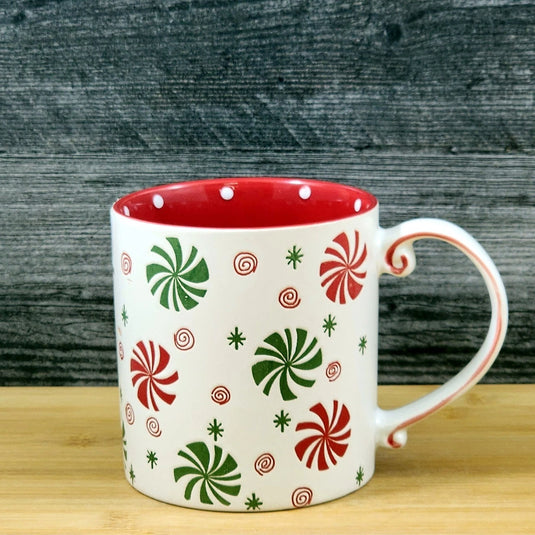 Peppermint Candy Holiday Coffee Mug Christmas Ceramic Cup Red 21oz Blue Sky