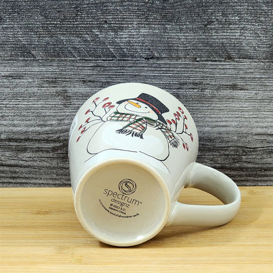Christmas Snowman Holiday Coffee Mug Red Berry Ceramic Embossed Tea Cup Blue Sky