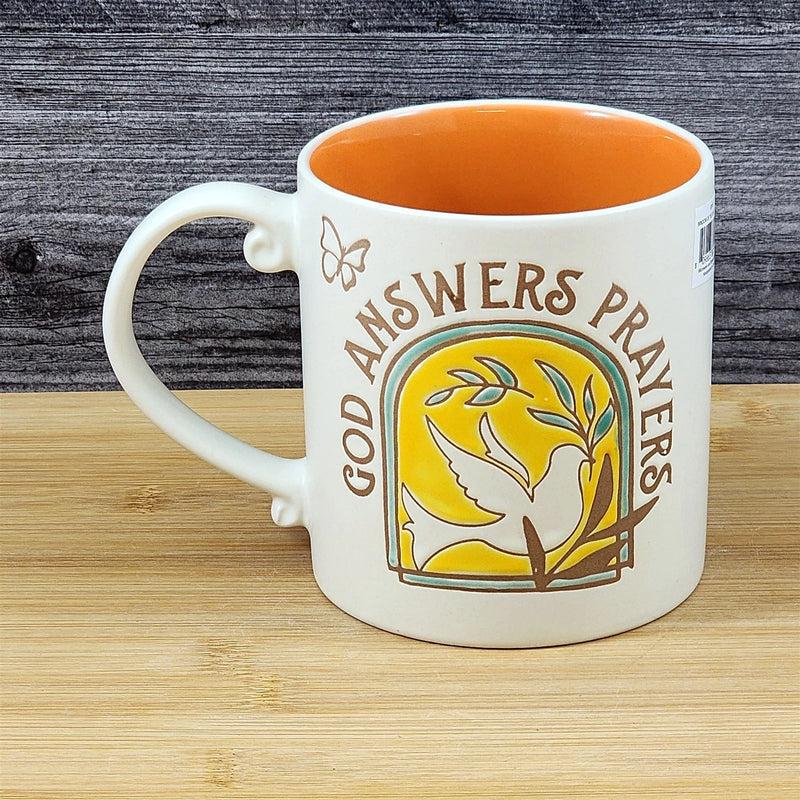 Load image into Gallery viewer, Religious Coffee Mug God Answers Prayers Tea Cup Ceramic Blue Sky 21oz Orange
