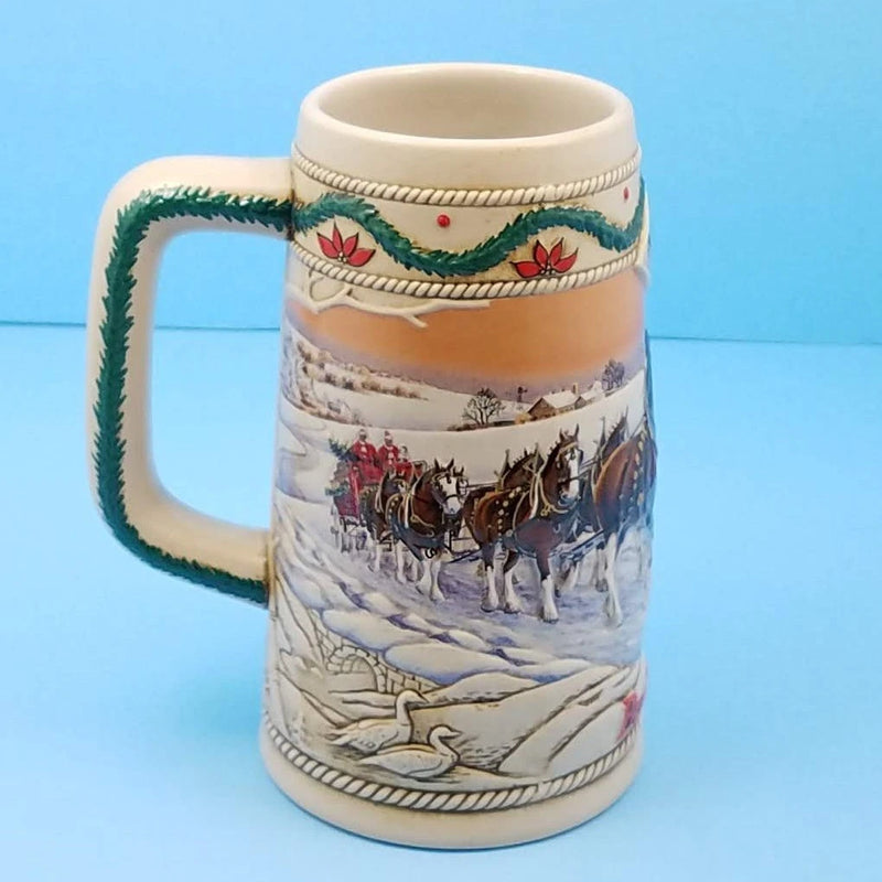 Load image into Gallery viewer, 1996 Budweiser Stein Bud Holiday Christmas Ceramic Beer Mug American Homestead
