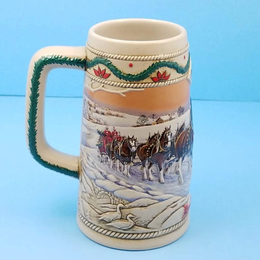 1996 Budweiser Stein Bud Holiday Christmas Ceramic Beer Mug American Homestead