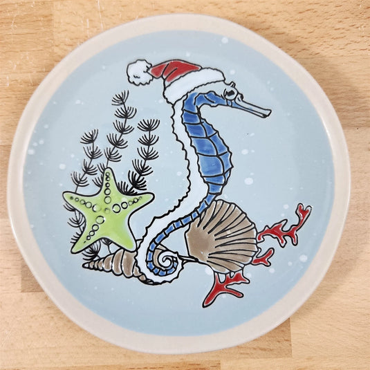 Tide of Festive Delights Set of 4 Appy Plate Seahorse Ceramic 8.5" Blue Sky