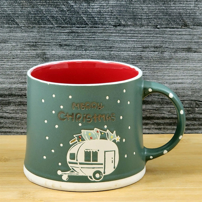 Load image into Gallery viewer, Camping Coffee Mug Christmas Holiday Red Embossed Tea Cup Ceramic Blue Sky 17oz
