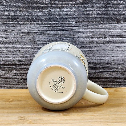 Cat Lover Coffee Mug Whimsical Floral Embossed Ceramic Tea Cup Blue Sky 17oz