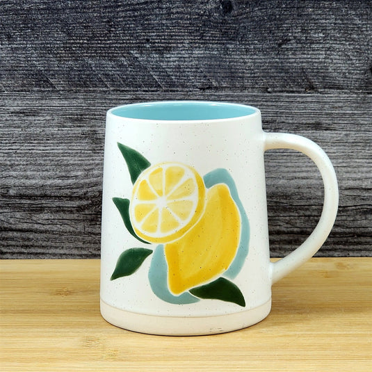 Lemon Coffee Mug Ceramic Fruit Tea Cup Yellow White Kitchen Decor by Blue Sky