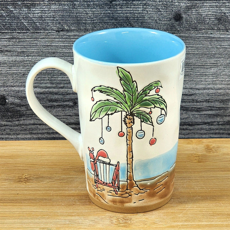 Load image into Gallery viewer, Holiday Palm Tree Coffee Mug Ceramic Beach Tropical Christmas Cup Blue Sky 18oz

