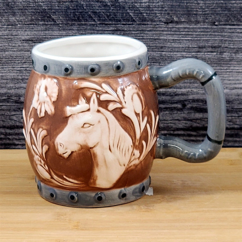 Load image into Gallery viewer, Western Horse Coffee Mug 3D Ceramic Horseshoe Tea Cup Blue Sky Embossed
