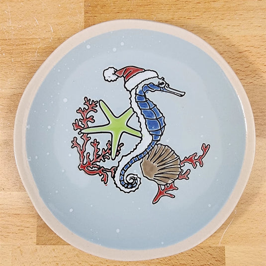 Tide of Festive Delights Set of 4 Appy Plate Seahorse Ceramic 8.5" Blue Sky