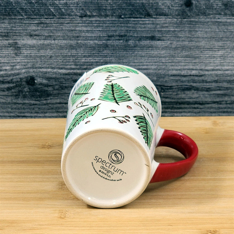 Load image into Gallery viewer, Coffee Mug Christmas Winter Pine Holiday Red Embossed Cup Ceramic Blue Sky 17oz
