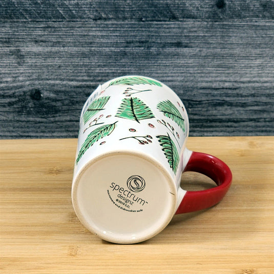 Coffee Mug Christmas Winter Pine Holiday Red Embossed Cup Ceramic Blue Sky 17oz