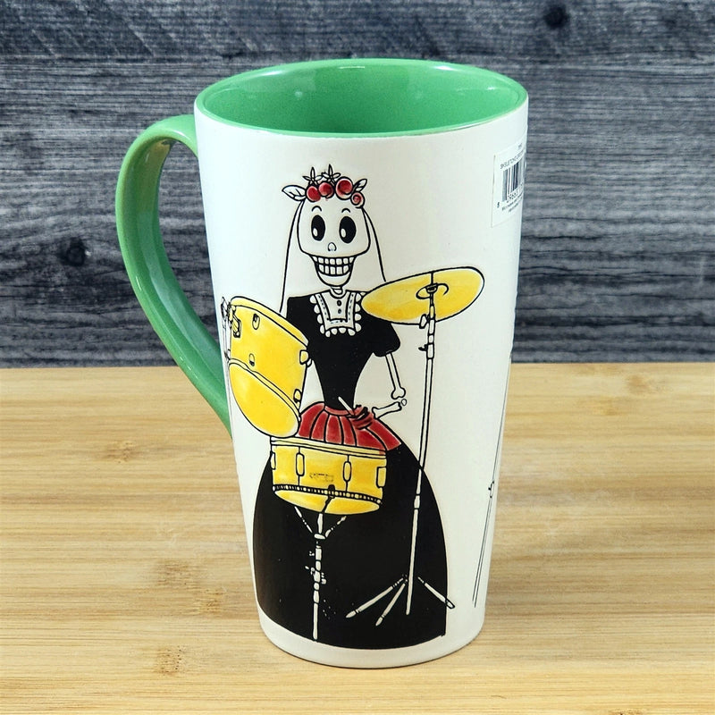 Load image into Gallery viewer, Coffee Mug Day of the Dead Skeleton Woman Drummer Cup Ceramic Blue Sky 17oz
