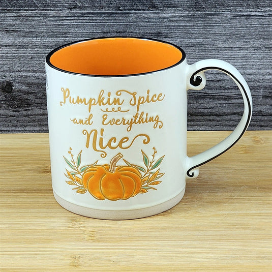 Pumpkin Spice Harvest Autumn Coffee Mug Orange Embossed Tea Cup 18oz by Blue Sky