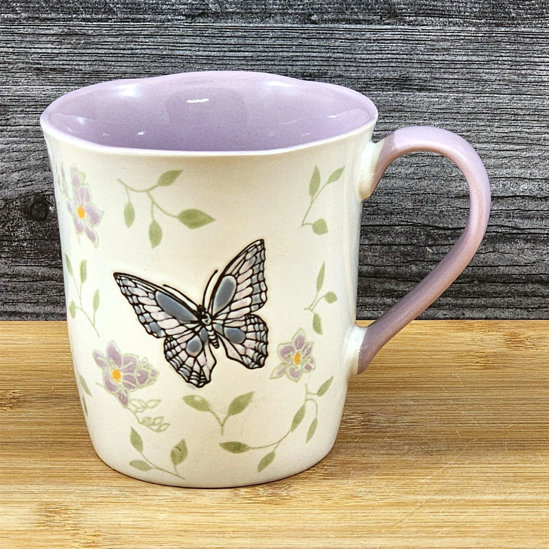 Load image into Gallery viewer, Monarch Butterfly Floral Coffee Mug Purple inside Ceramic Tea Cup Blue Sky 17oz
