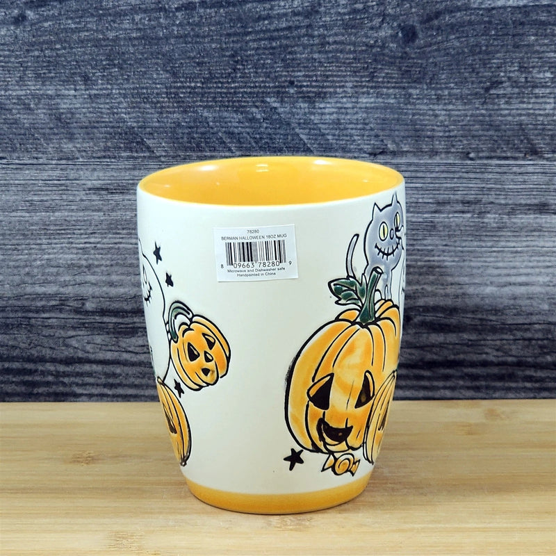 Load image into Gallery viewer, Whimsical Halloween Coffee Mug Jack-O-Lantern Orange Tea Cup Ceramic Blue Sky 18
