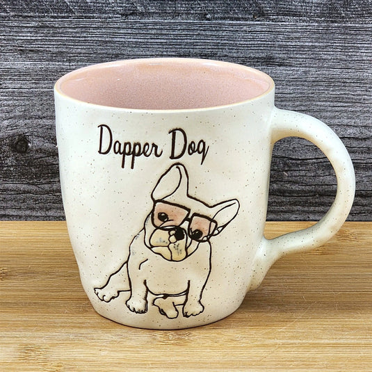 French Bulldog Coffee Cup Dapper Dog Mug Blue Sky Ceramic Embossed 16 oz