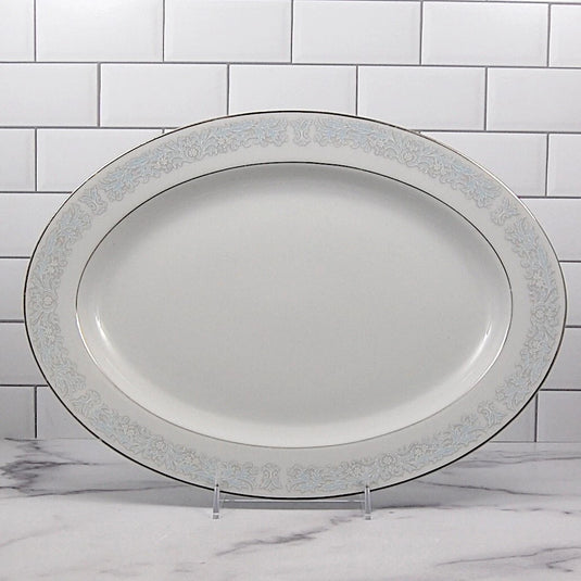 Bluedale Oval Serving Platter 10" Ceramic Blue White Flowers by Fine China Japan