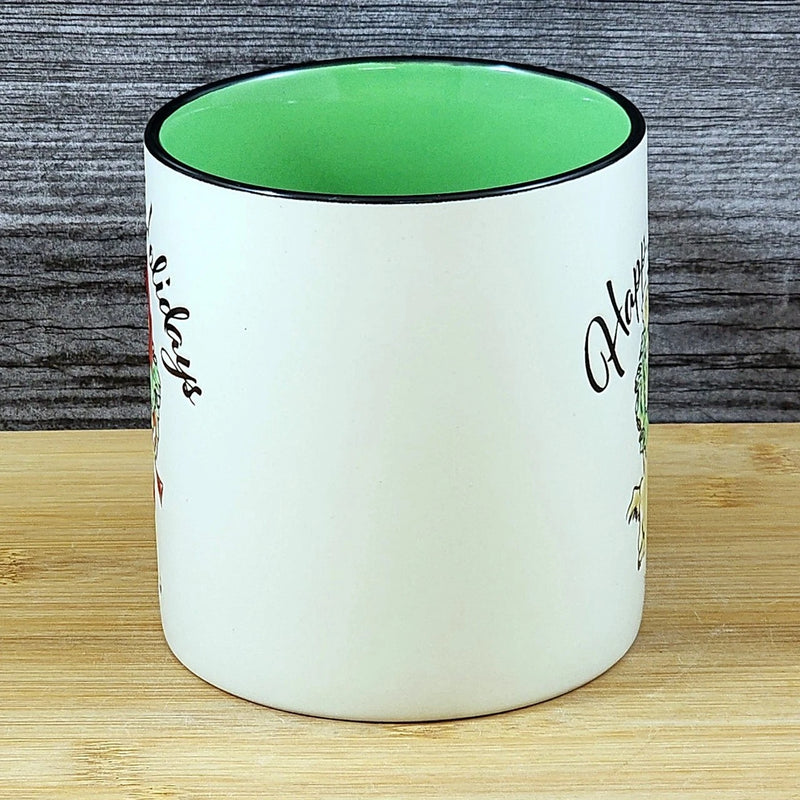 Load image into Gallery viewer, Christmas Dog in Santa Hat Wreath Ceramic Mug Blue Sky Ceramic Green Cup 21oz
