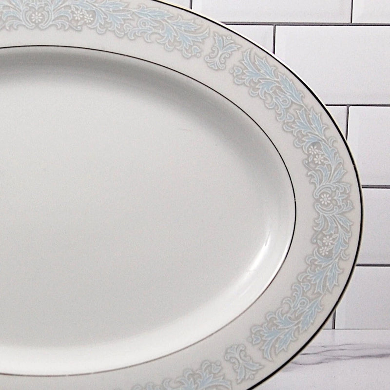 Load image into Gallery viewer, Bluedale Oval Serving Platter 10" Ceramic Blue White Flowers by Fine China Japan
