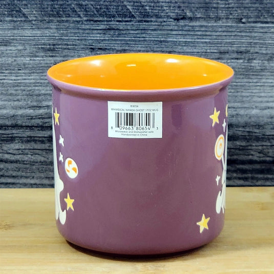 Halloween Whimsical Ghost Mug Ceramic Coffee Tea Cup Orange Purple Blue Sky 17oz