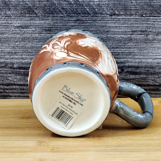 Western Horse Coffee Mug 3D Ceramic Horseshoe Tea Cup Blue Sky Embossed