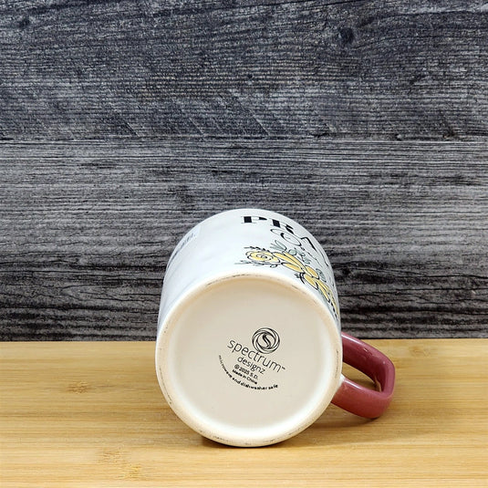 Religious Pray Coffee Mug Floral Yellow White Pink Embossed 18 oz Cup Blue Sky