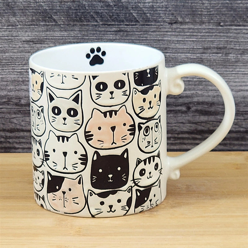 Load image into Gallery viewer, Cat Lover Coffee Mug Faces Embossed Ceramic Tea Cup Large 21oz Blue Sky
