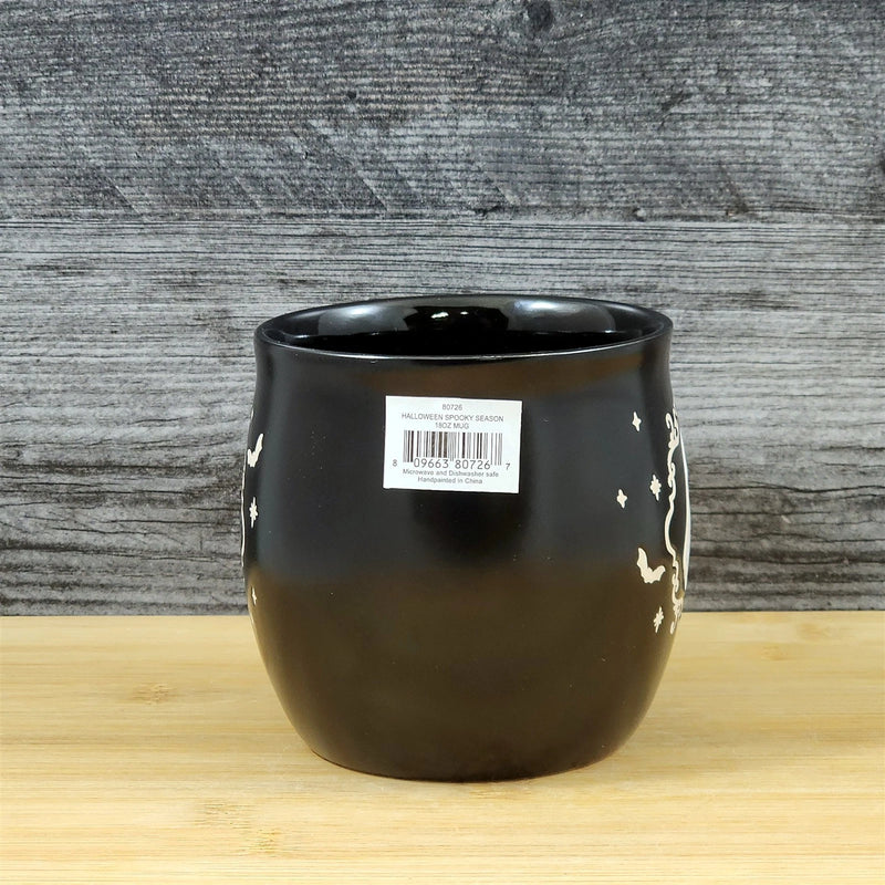 Load image into Gallery viewer, Black Halloween Ghost Mug Spooky Bat's Ceramic Coffee Tea Cup by Blue Sky 18oz
