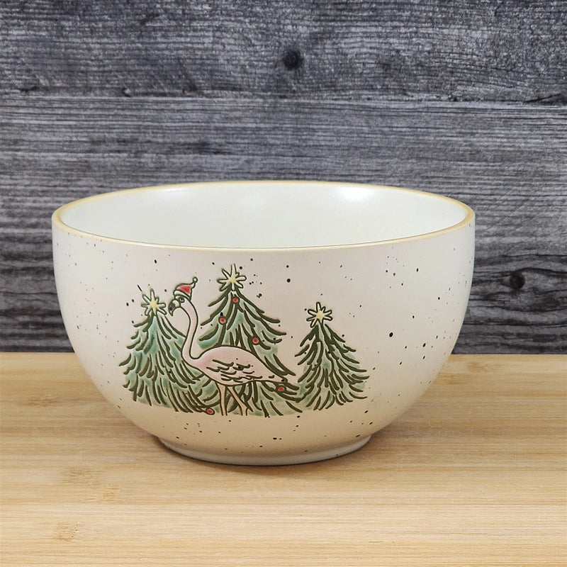 Load image into Gallery viewer, Flamingo Christmas Tree Bowl Server Soup Cereal 6 inch Ceramic Dish Blue Sky
