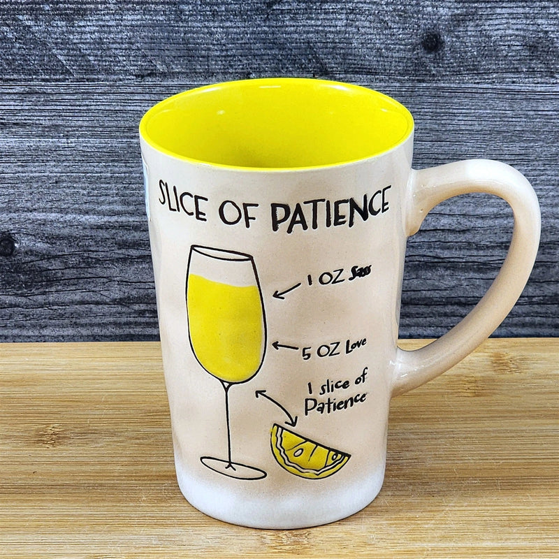Load image into Gallery viewer, Slice of Patience Mug Yellow Ceramic Coffee Tea Cup by Blue Sky 18oz Embossed
