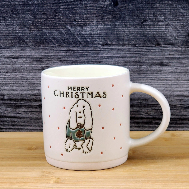 Load image into Gallery viewer, Christmas Poodle Dog Ceramic Mug Holiday Coffee Tea Cup Embossed Blue Sky 18oz
