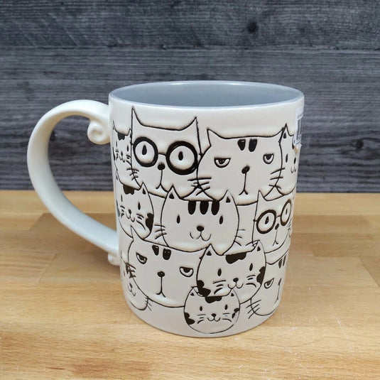 Cat Face Ceramic Coffee Mug Embossed Tea Cup 16oz (473ml) By Blue Sky