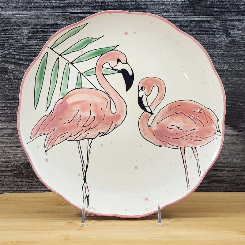 Load image into Gallery viewer, Pink Flamingo Dinner Plate Whimsical Watercolor Embossed Ceramic 10.5" Blue Sky
