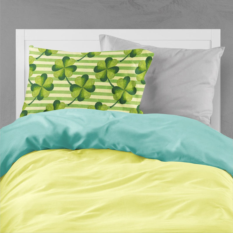 Load image into Gallery viewer, Watercolor Shamrock Stripes Fabric Standard Pillowcase – Artistic Decorative Front, White Back BB7557PILLOWCASE
