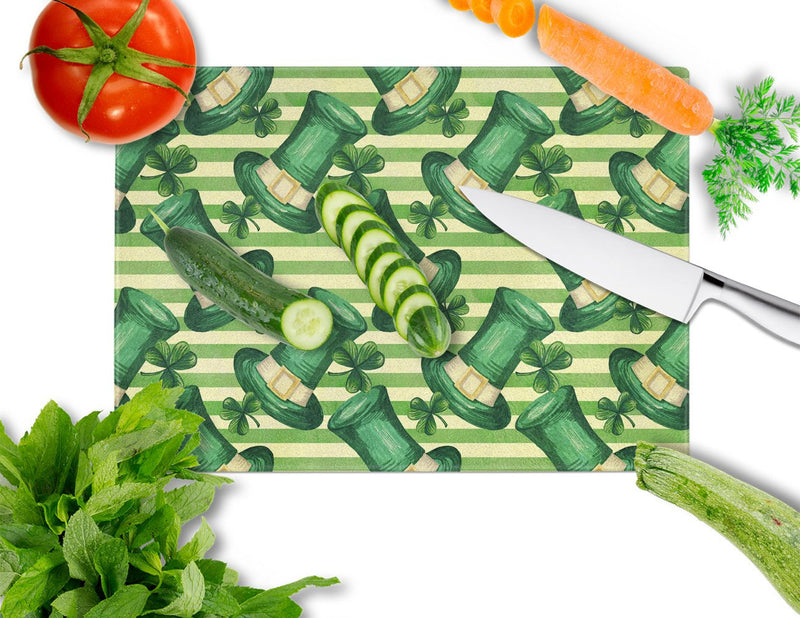 Load image into Gallery viewer, Watercolor St Patrick's Day Leprechaun Hat Glass Cutting Board
