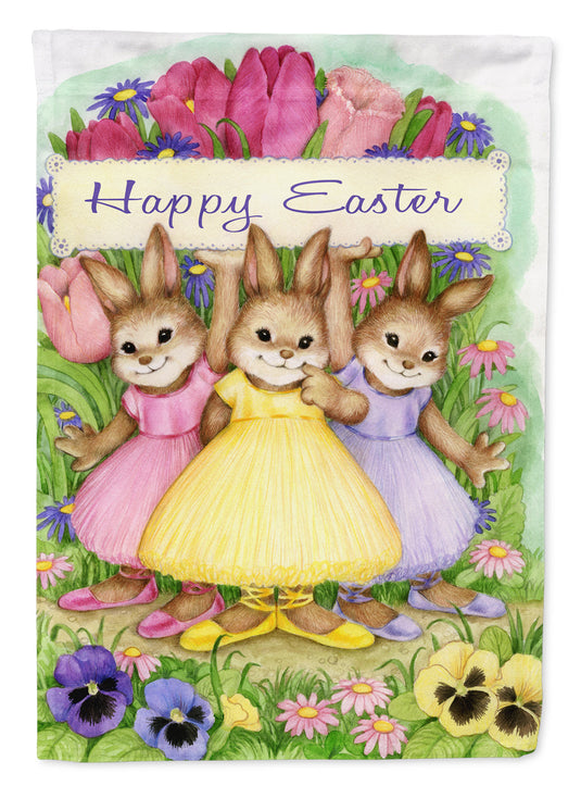 Three Bunnies Happy Easter Garden Flag - Outdoor Decorative Yard Flag