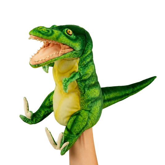 T Rex Neon Green Dinosaur Hand Puppet Doll Hansa Real Looking Plush Learning Toy
