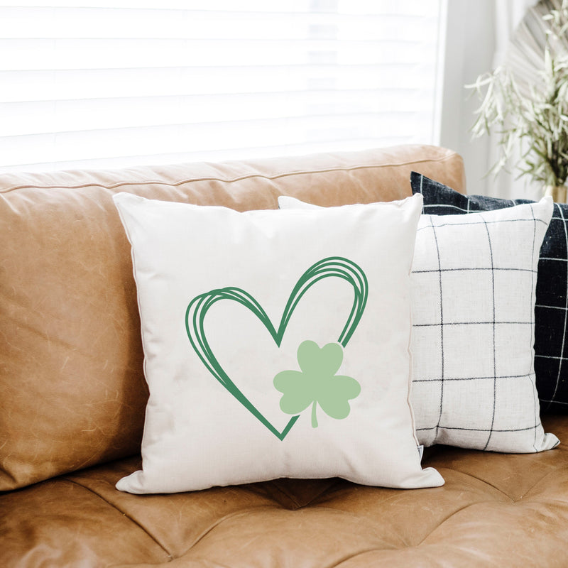 Load image into Gallery viewer, Heart w/Clover- 18x18 inch St Patrick's Day Pillow Cover
