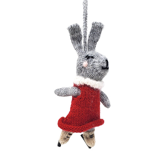 Easter Bunny Ice Skating Ornament Handmade Knitted