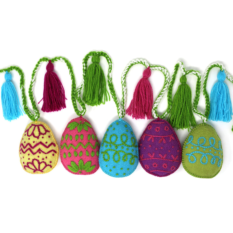 Load image into Gallery viewer, Easter Egg Garland Bright Springtime Colors Handmade Knitting in Peru
