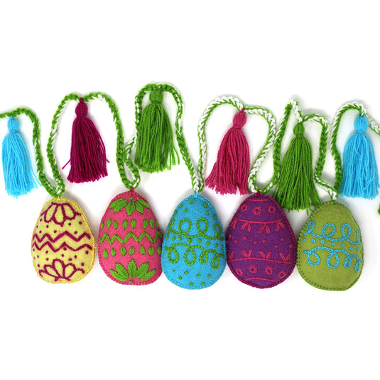 Easter Egg Garland Bright Springtime Colors Handmade Knitting in Peru