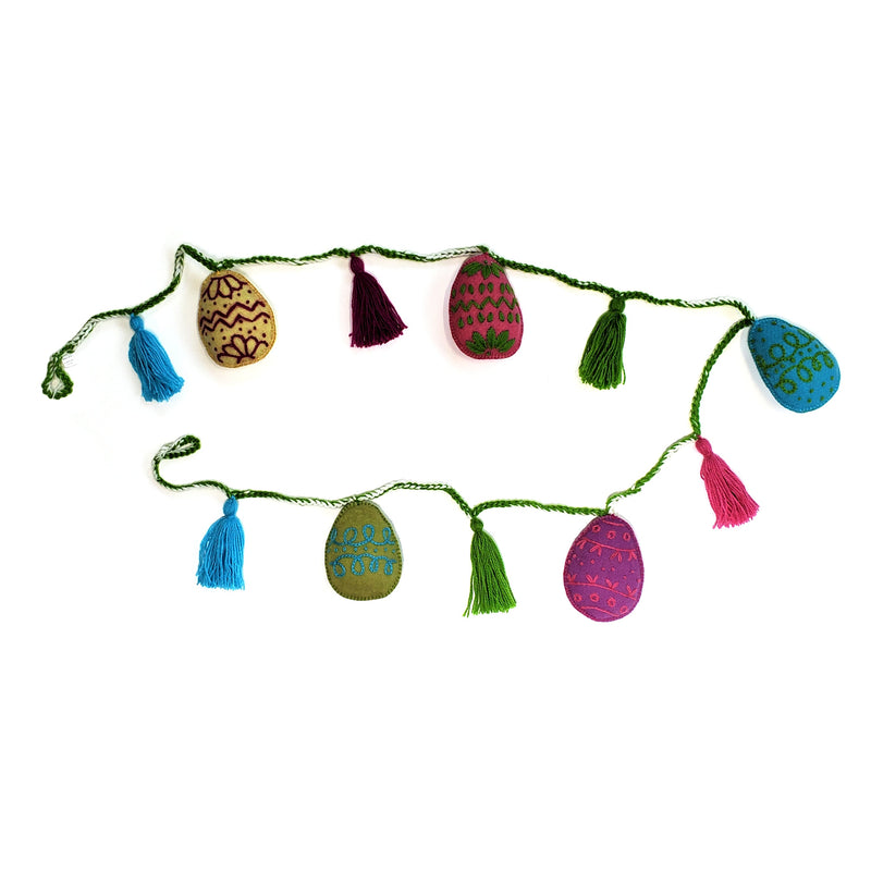 Load image into Gallery viewer, Easter Egg Garland Bright Springtime Colors Handmade Knitting in Peru
