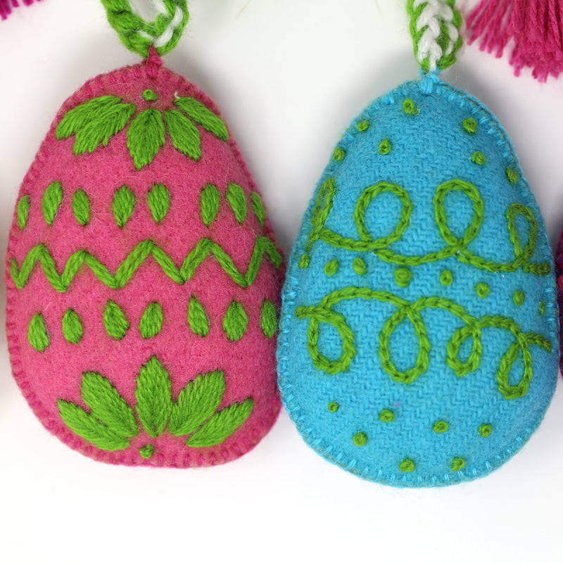Load image into Gallery viewer, Easter Egg Garland Bright Springtime Colors Handmade Knitting in Peru

