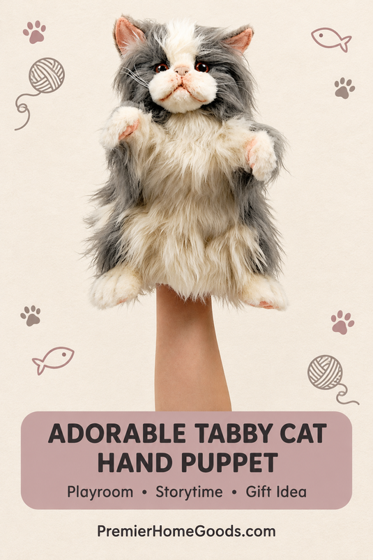 Tabby Cat Hand Puppet Full Body Doll by Hansa Real Looking Plush Learning Toy