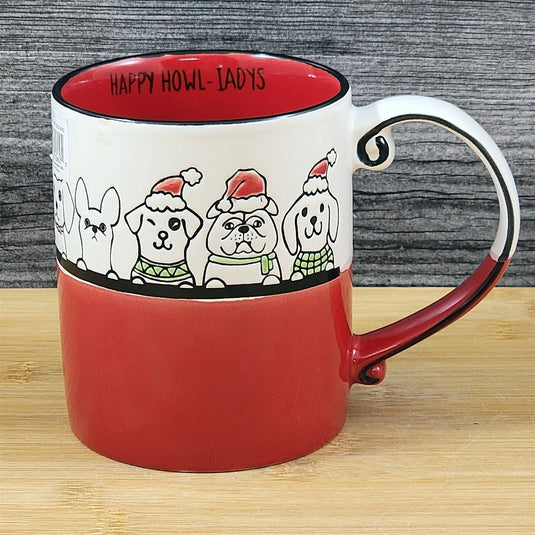 Christmas Dogs in Santa Hats Ceramic Mug Blue Sky Ceramic Embossed Tea Cup 16oz